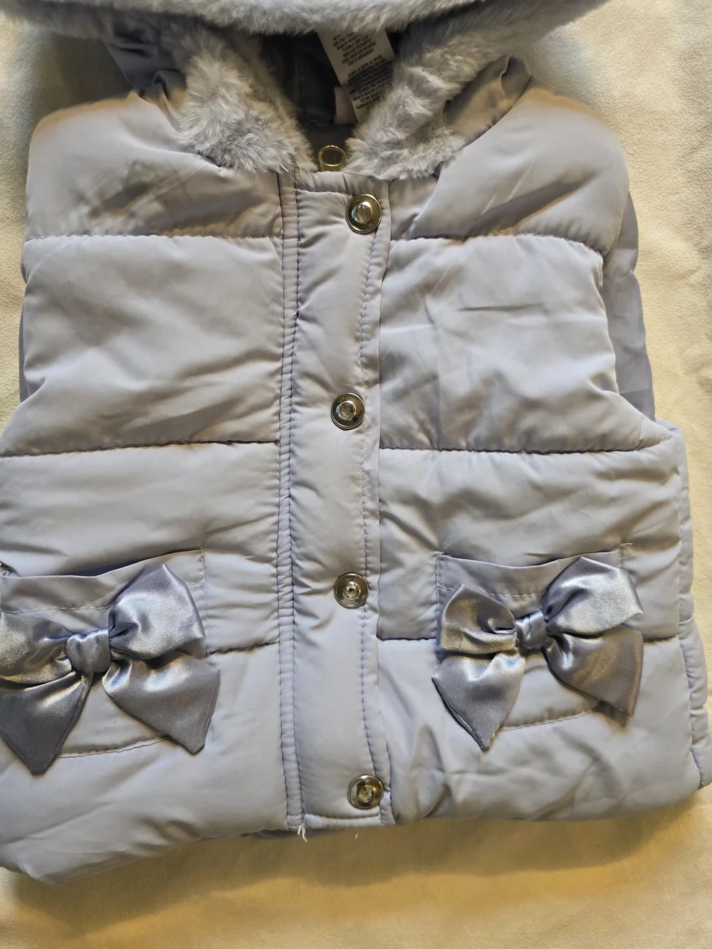 Little Lass Girls 3T Light Blue Puffer Vest Faux Fur Hood Bow Winter Jacket
